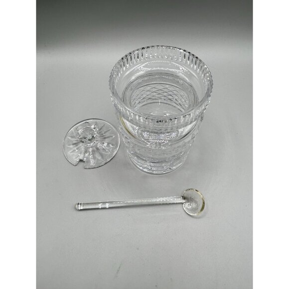Vintage Waterford Castlemaine Cut Crystal Jam Jar with Spoon Clear Condiment Jar - Picture 6 of 9